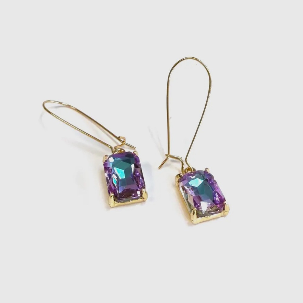 Chic Gold and Purple Gemstone Earrings